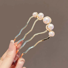 Korean U Shaped Pearl Hairpins Hair Clips for Women Elegant Style Metal Forks Vi