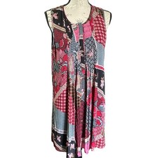 Retro DR2 by Daniel Rainn Womens S Patchwork Print Pleated Boho Lined Dress 