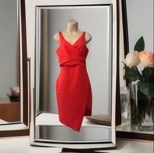 New River Island Size 10 Red Orange Modern Ethic Asymmetrical V Neck Dress