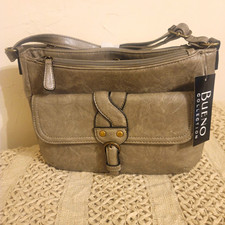 Bueno Gray Solid Shoulder Bag Zip Top Magnetic Flap Adjustable Strap Gold HW