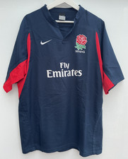 Nike England Rugby Sevens Jersey Mens Large Blue Red Fly Emirates Short Sleeve