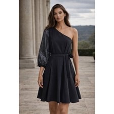 Jade One Shoulder Black Mini Dress M