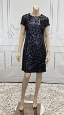 Lauren Ralph Lauren Navy Blue & Black Polka Dot Sequin Seath Dress Sz 10