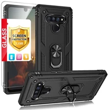 LG Stylo 6 Case with Tempered Glass, Metal Ring, Magnetic Kickstand, Black