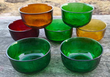 Lot 7 bols SIERRA vintage en verre fumé granité Arcoroc Lever rouge vert ambré