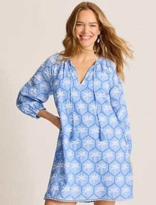 Tommy Bahama Catalina Coast Eyelet Cover Up Dress Sz M Blue Parrot NWOT