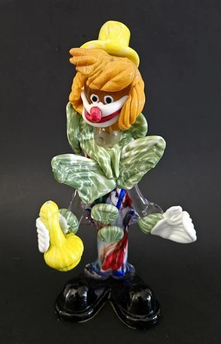 Vintage Murano Hand Blown Art Glass Clown Figurine Italy 10"