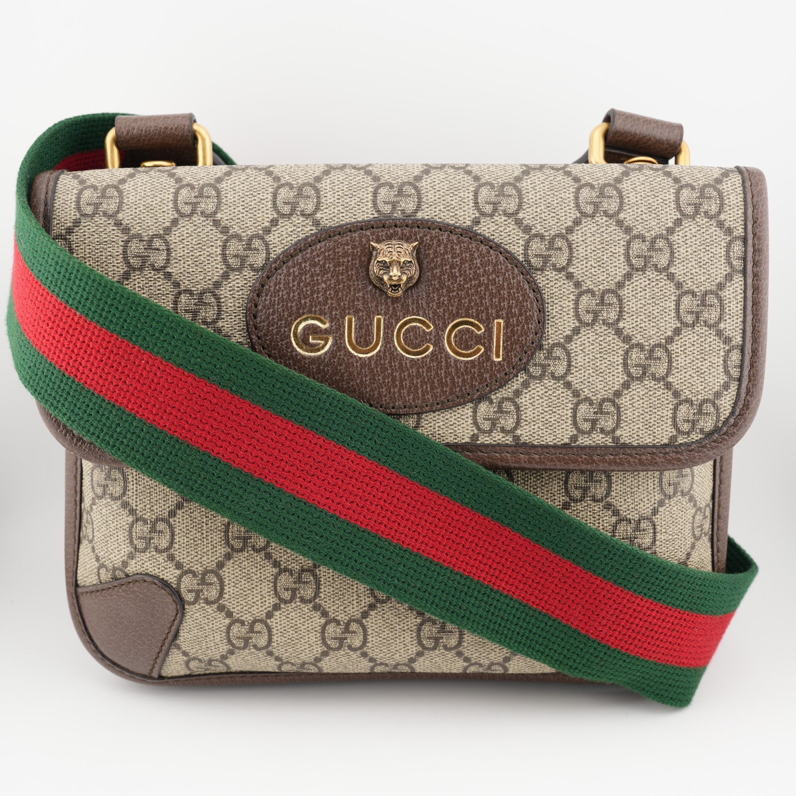 GG Supreme Monogram Web Small Neo Vintage Double Flap Messenger Bag Beige