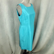 Talbots Pure Silk Dress Womens Size 10 Sleeveless Below Knee Blue Green