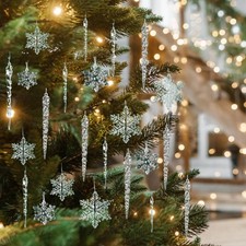 36pcs Christmas Crystal Ornaments Decoration, Hanging Christmas Snowflake Ici...