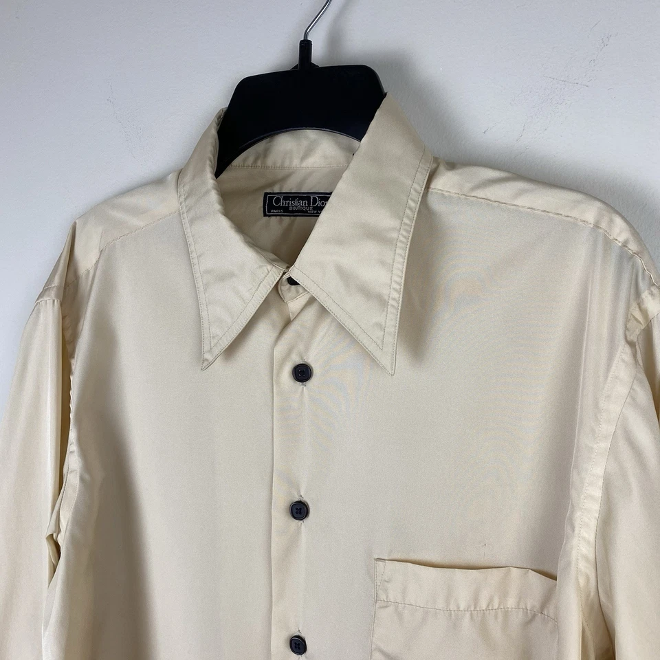 Camisa De Colección Años 70 Marfil Christian Dior Disco Manga Larga Talla 16 (32-33) Foto 4 de 4