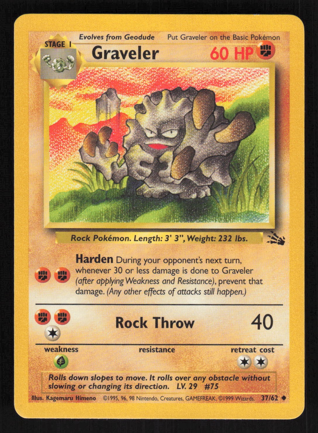Pokemon Fossil #37/62 Graveler Card TCCCX