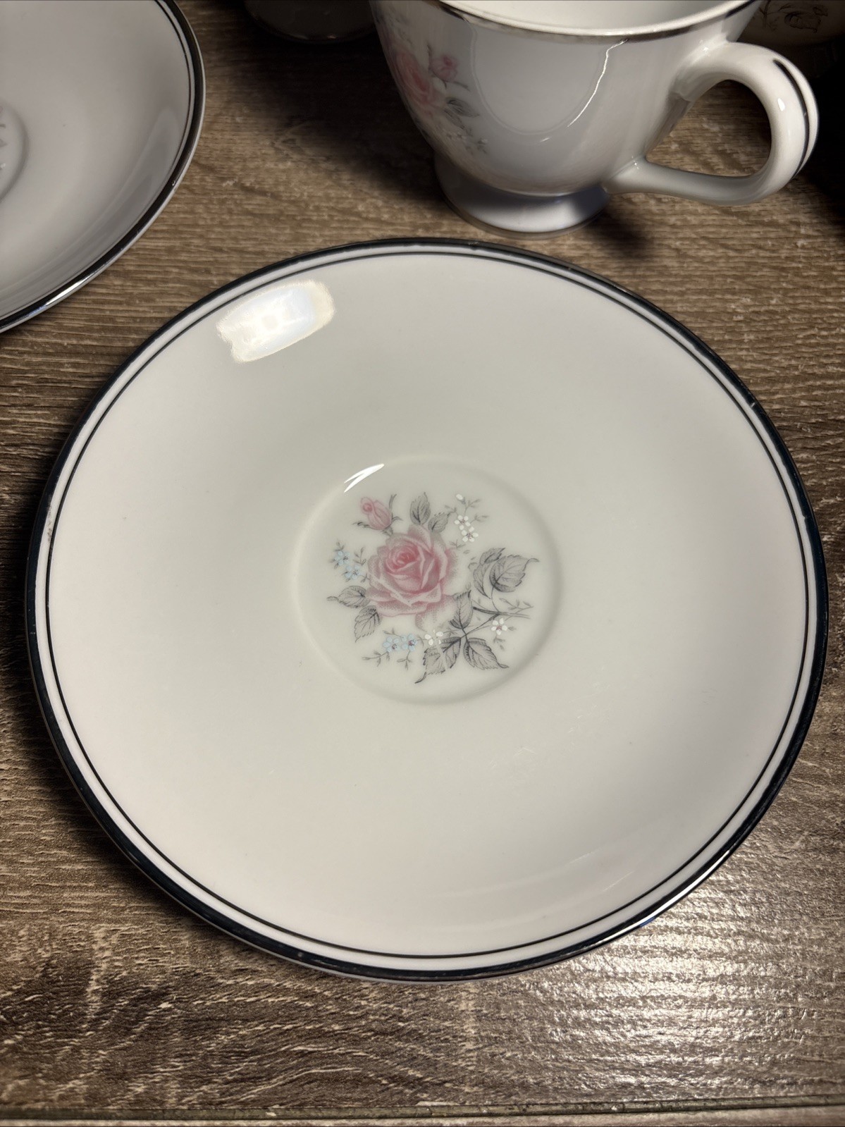 Empress China Rosetta Japan 1961 6oz- 7 Tea Cup 6 Saucer Plate Set Roses Pink J1