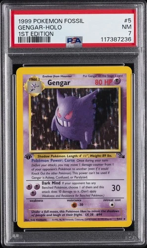 1999 POKEMON FOSSIL 1ST ED #5 GENGAR-HOLO PSA 7