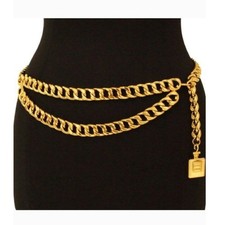 CHANEL GOLD BELT   NECKLACE WITH COCO CHANEL CHARM 32" EXCELLENT CON. ADJUSTABLE