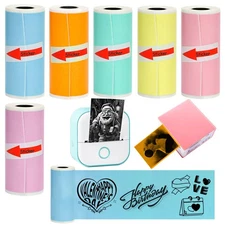6 Rolls Colored Thermal Sticker Paper for Phomemo T02/M02/M02S PRO Mini Print...