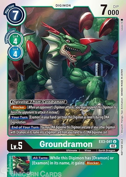 EX3-041 Groundramon Uncommon HOLO FOIL Box Topper Card Mint Digimon Card