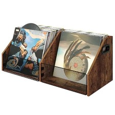 Vinyl Record Storage Double-Compartment 27.6" Record Holder with Metal Mesh