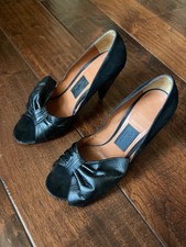 Authentic Lanvin Open-toe Felt and Leather Heels with bow, EU 39 1/2