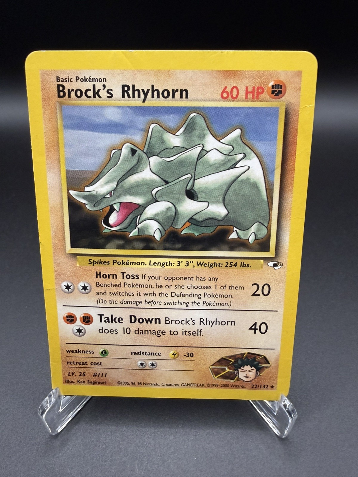 Brock’s Rhyhorn 22/132 Gym Heroes Rare Pokémon Card WOTC Vintage Non-Holo