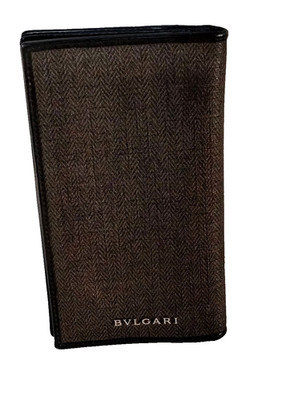 Bulgari BVLGARI Weekend Bi-Fold Wallet Charcoal Gray & Black Herringbone Texture