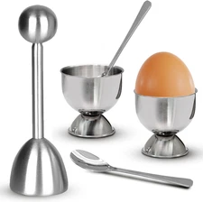 Egg Cups & Cracker Set of 5, 1 Stainless Steel Egg Topper Cutter - 2 Egg Holders