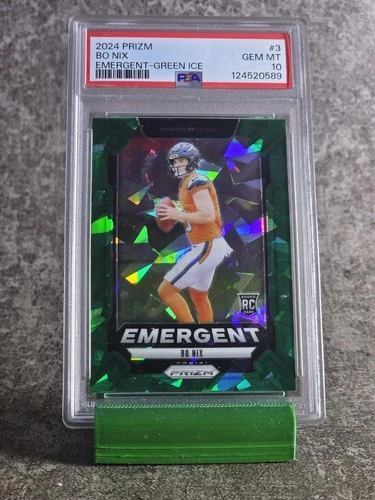 Panini Prizm Emergent Green Ice Prizm Rookie Bo Nix #3 PSA 10 Broncos