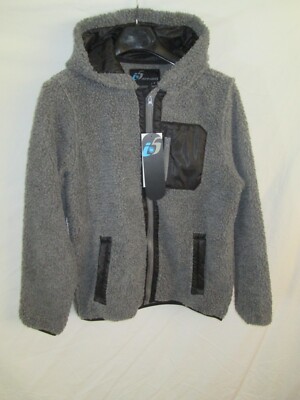 i5 Apparel Men's Hooded Fleece Sherpa Jacket Coat Nylon Trim Gray Black Sz S NWT