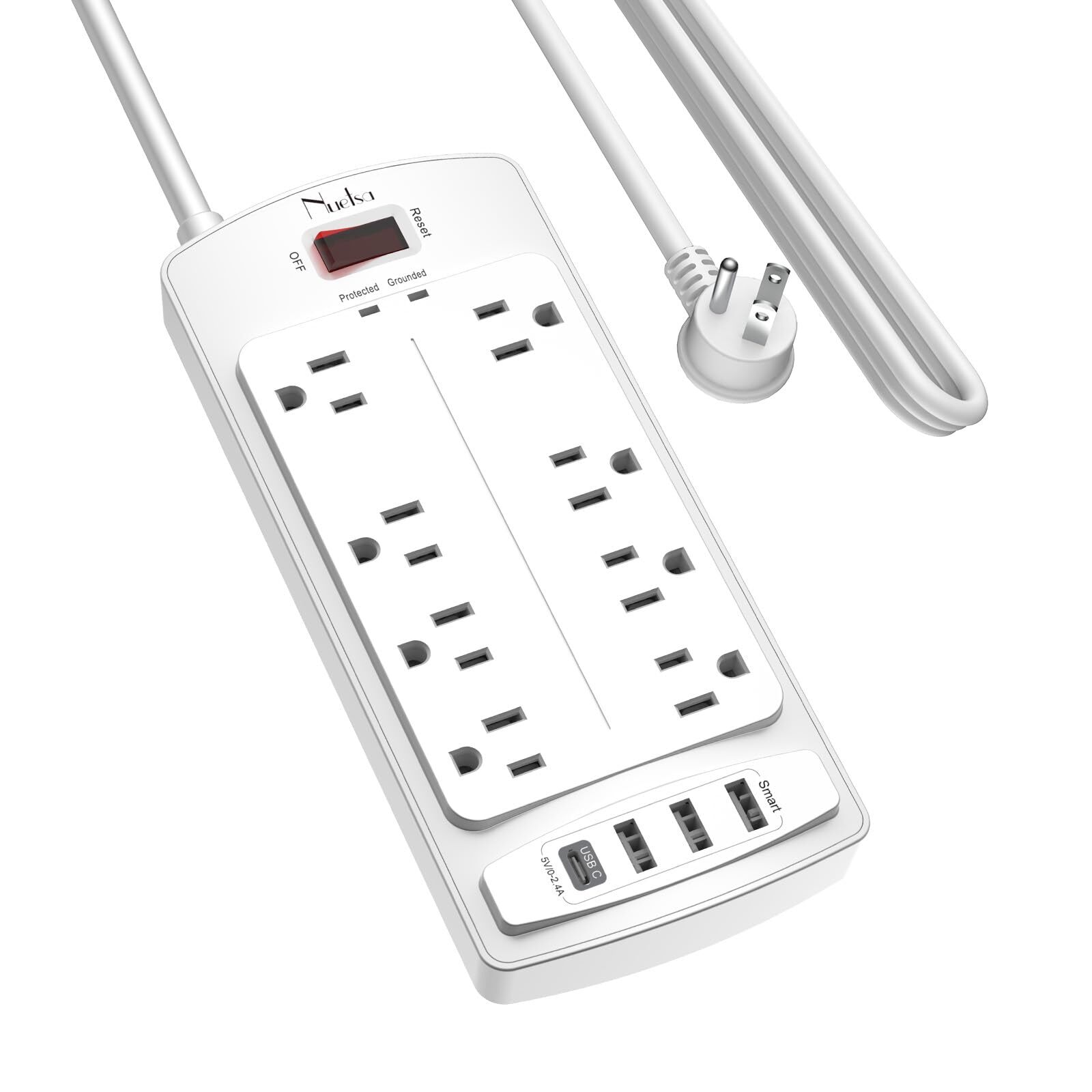 Surge Protector Power Strip - Flat Plug Extension Cord with 8 Outlets and 4 U...-image