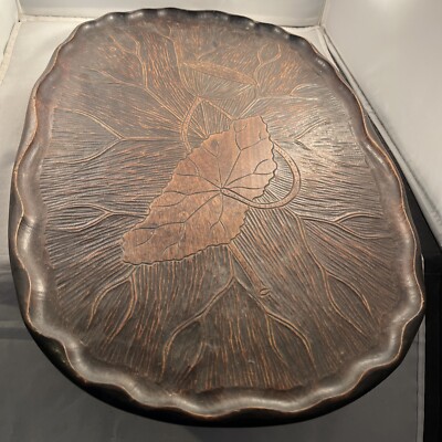 Antique Chinese Hardwood Large Tray Hand Carved Lotus Flower Design Wooden China