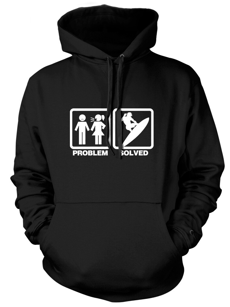 Sudadera con capucha unisex divertida para hombre surfista problema resuelto