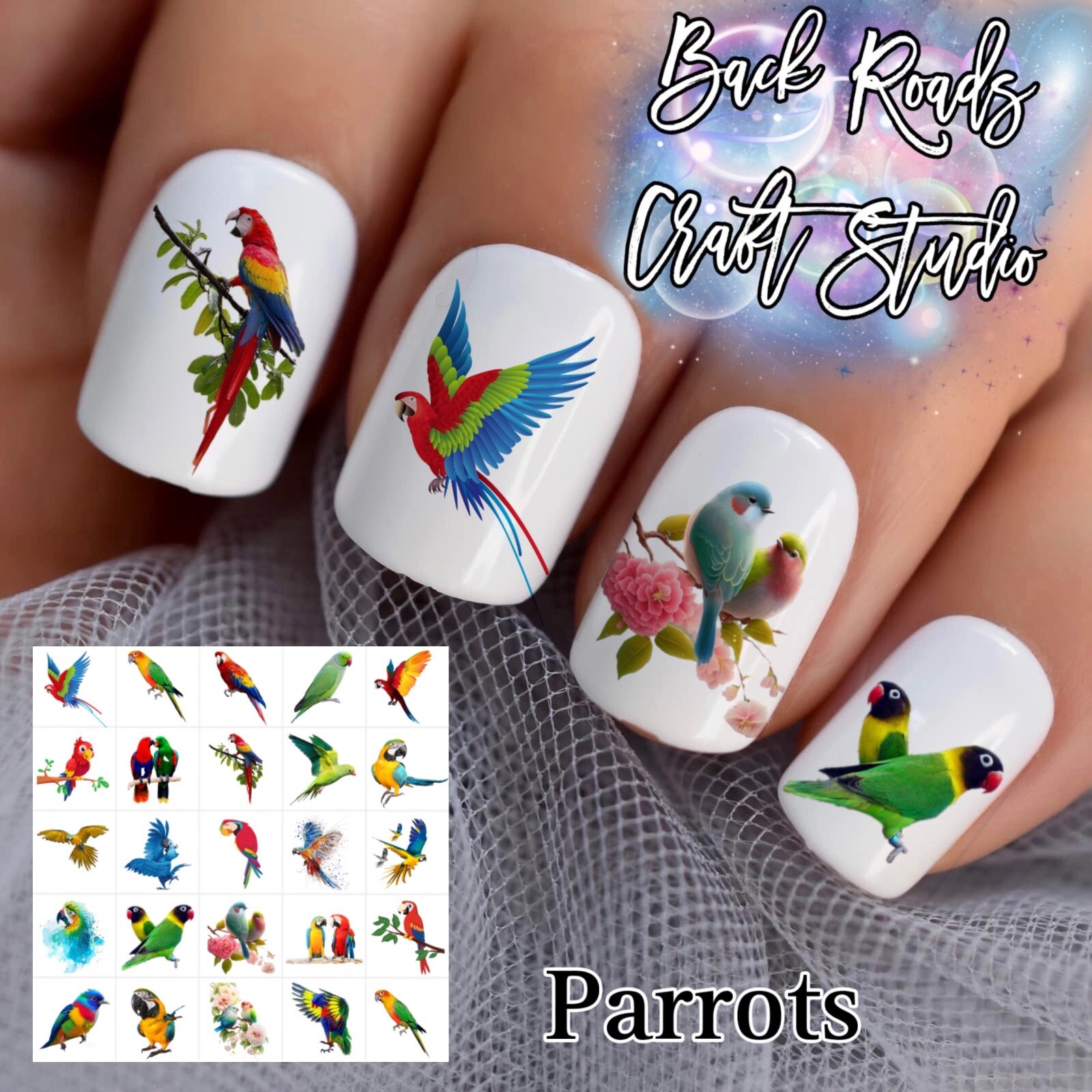 Parrots Waterslide Nail Decals Set Of 50  Instructions & Bonus