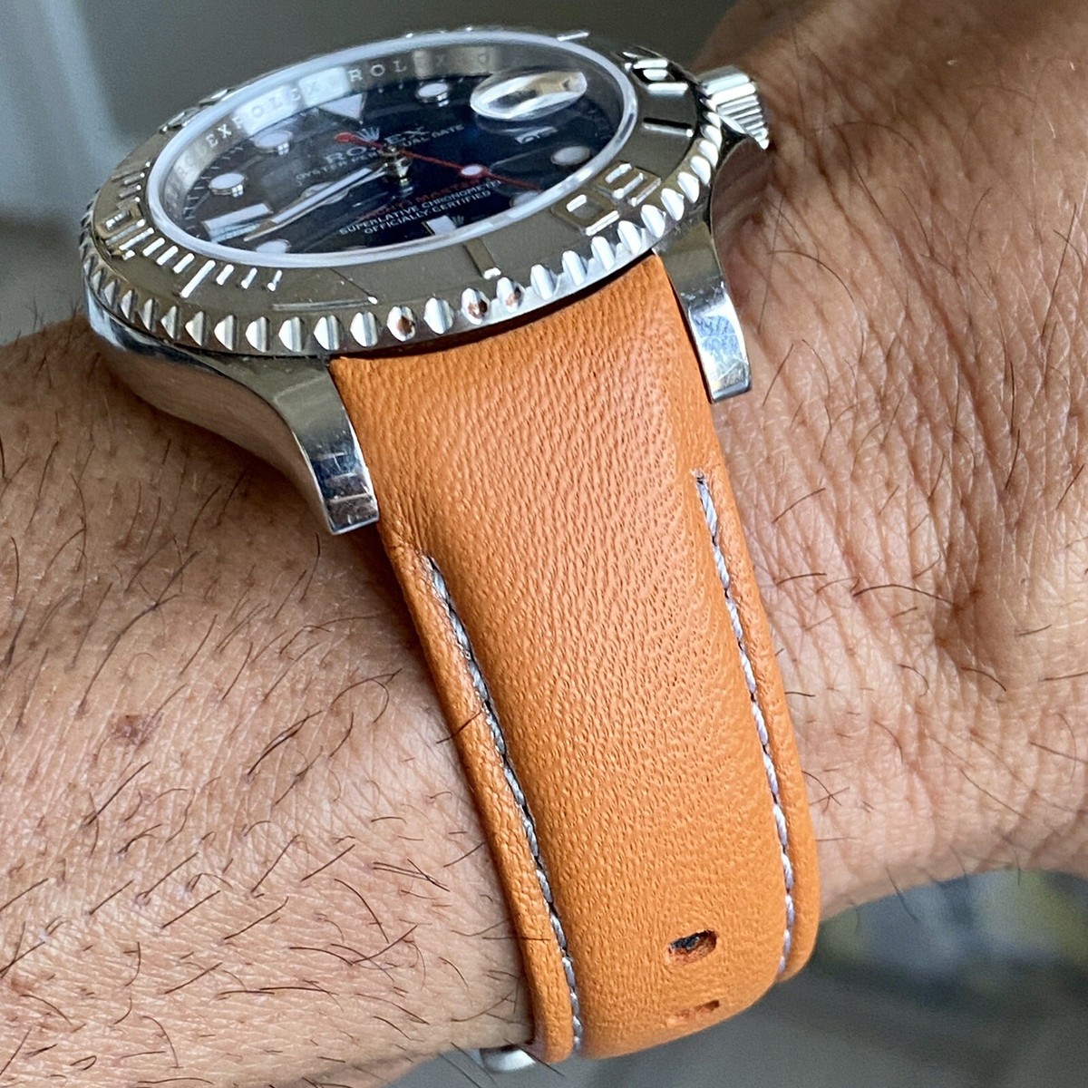 20mm LT. BROWN Calfskin leather curved fitted Band Strap Rolex