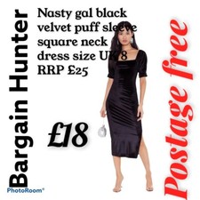 Nasty gal black  velvet puff sleeve  square neck  dress size UK 8 RRP £25