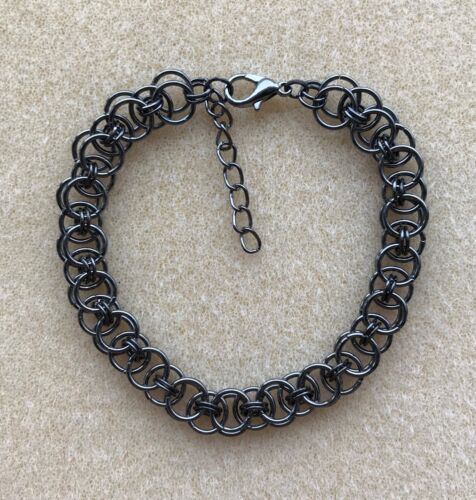 Gunmetal Black Celtic Weave Chainmail Bracelet in Gift Bag - Viking Unisex - Afbeelding 1 van 8
