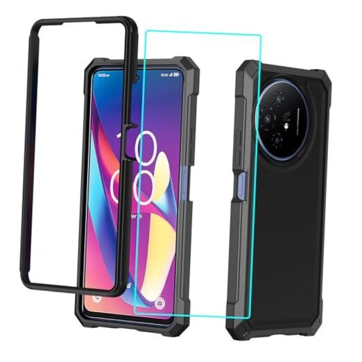for 5G Case with Screen Protector,Full Body Protection Front PC TCL 50 XL Black
