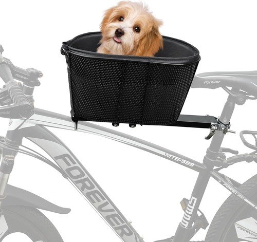 Dog Bike Basket Carrier Soft-Sided Pet Travel Bag with Safety Strap Up to 15lbs