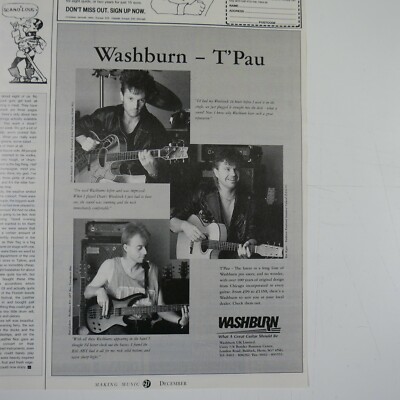 vintage 22x30cm magazine advert cutting WASHBURN - T`PAU , 1988