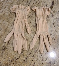 Vintage Plus Size L XL Beige Rayon Formal 9.5" Gloves Ruffle Bridgerton