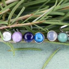 3mm Semi Precious Stone Top 316L Surgical Steel L Bend Nose Studs Rings 20G 