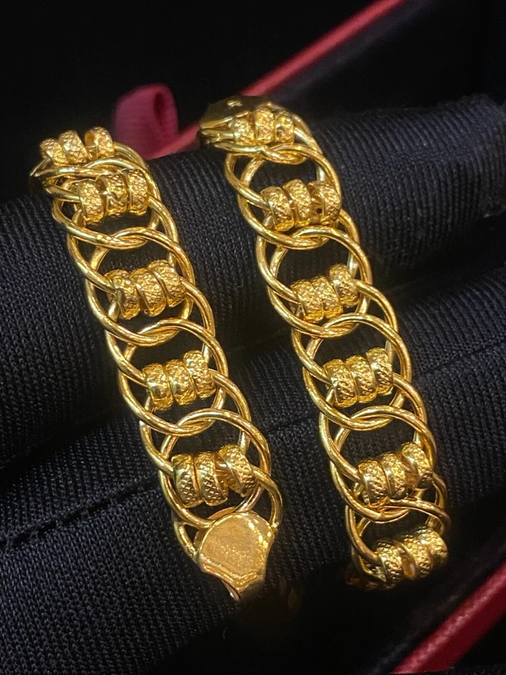 Classy Unisex Dubai Link Chain Tennis Bracelet In 916 Stamped 22K Yellow Gold - Image 3 of 4