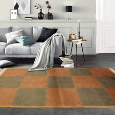 4'1''x6' Brown Hand Knotted Tibetan Modern Geometric Wool Area Rug