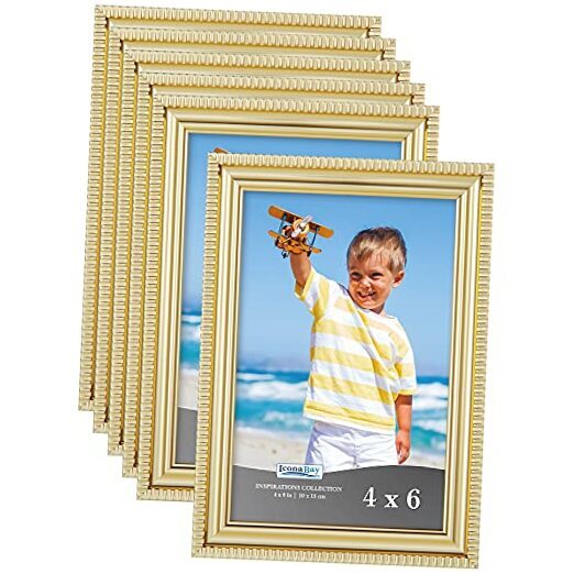 Picture Frames (6 Pack), Beautifully Detailed Molding, Contemporary 4x6 Gold-image