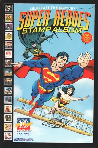 Super Heroes Stamp Album #1 1998-USPS 1st issue-Superman-Wonder Woman-Batman-...