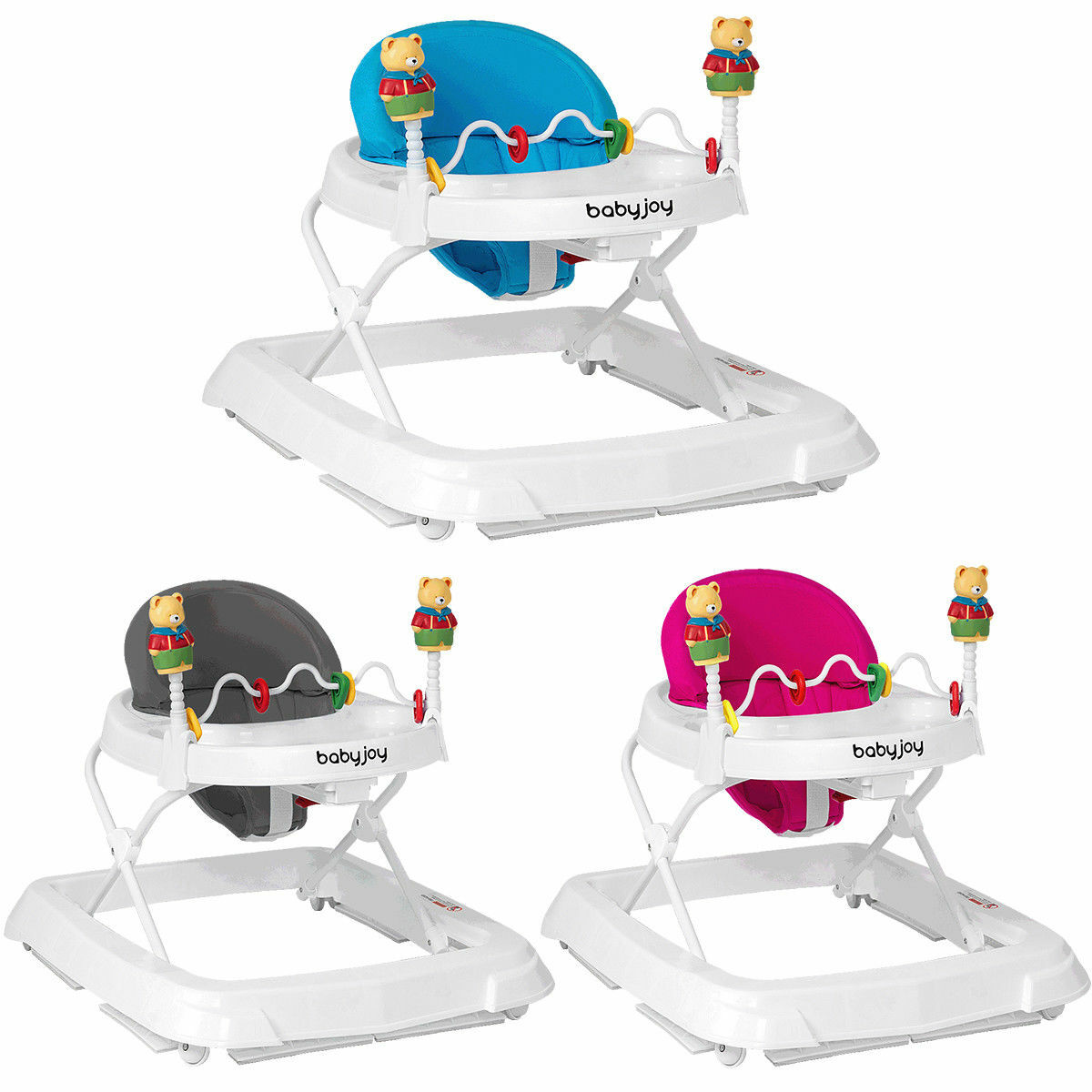 Costway Baby Walker Adjustable Height Removable Toy Wheels Folding Portable eBay