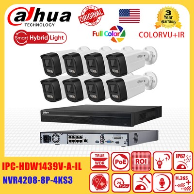 DaHua CCTV System Kit 4MP Smart Dual Light Bullet IP Camera MIC 8CH 8POE NVR Lot