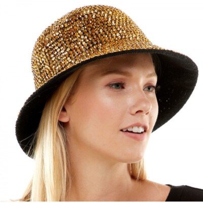 Rhinestone Bucket Hat Sun Visor Festival Costume Adjustable Party Hat  [Gold]