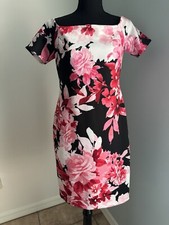 Elegant Clavin Klein W/sleeve Stretchy Dress Abstract Bright Multicolor Size 10P