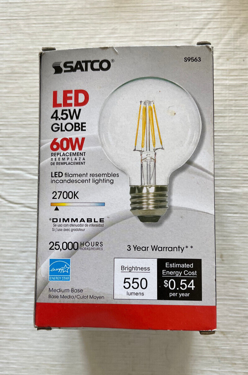 SATCO S9563 LED 4.5W (60W replacement) G25 GLOBE 120V  2700K CLR BULB