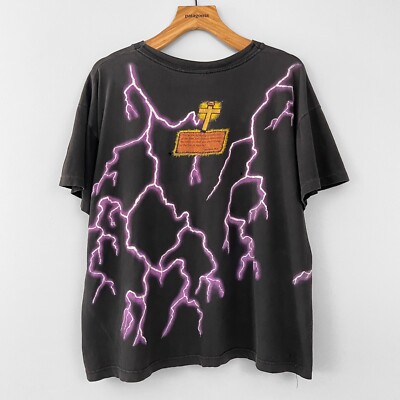 american thunder ジーザス　ビンテージ　L Vintage 90s Jesus Lightning T Shirt American Thunder Faded Worn XL